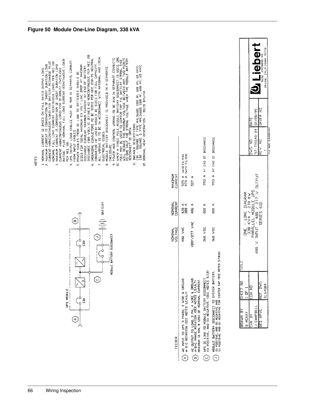 Liebert Series 600 manual Module One-Line Diagram, 338 kVA 