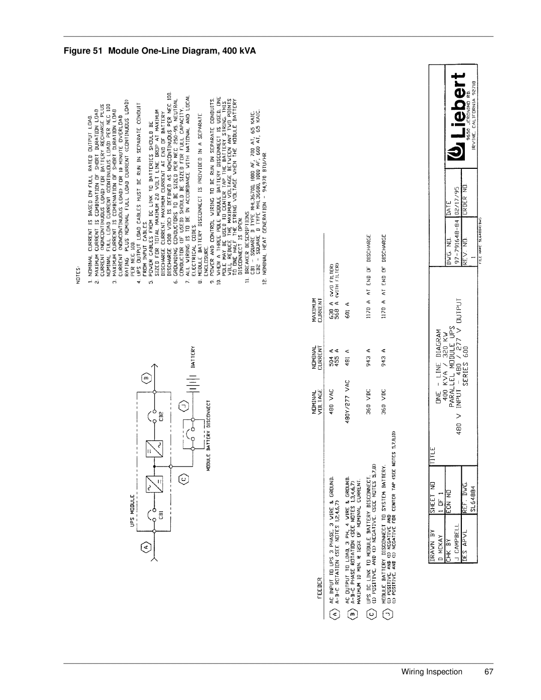 Liebert Series 600 manual Module One-Line Diagram, 400 kVA 