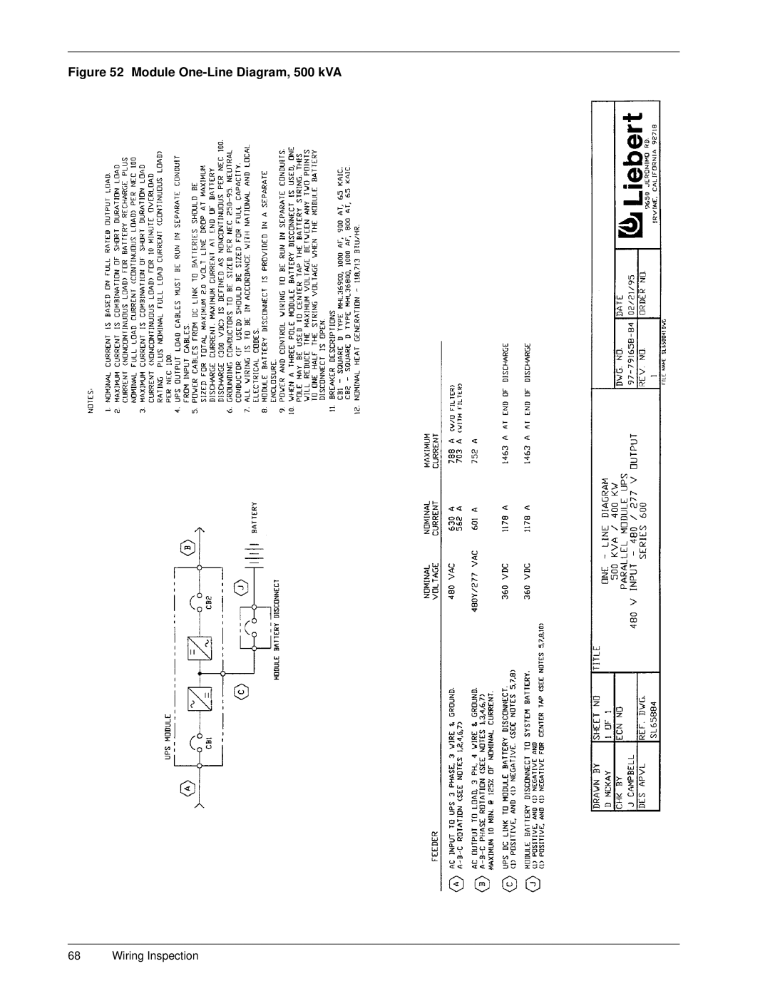 Liebert Series 600 manual Module One-Line Diagram, 500 kVA 