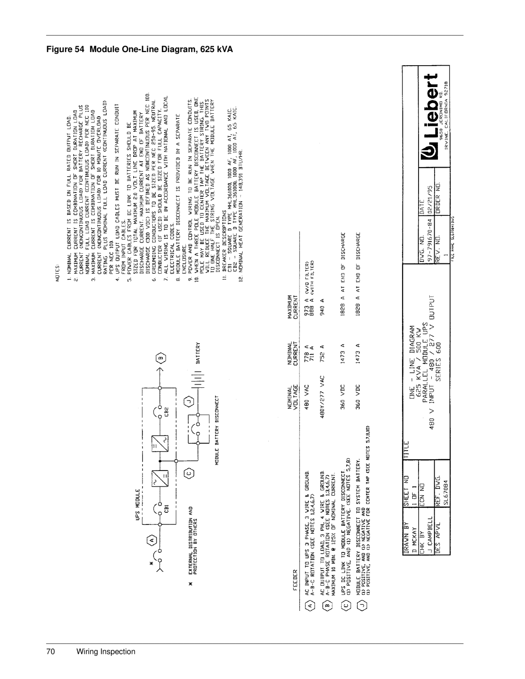 Liebert Series 600 manual Module One-Line Diagram, 625 kVA 