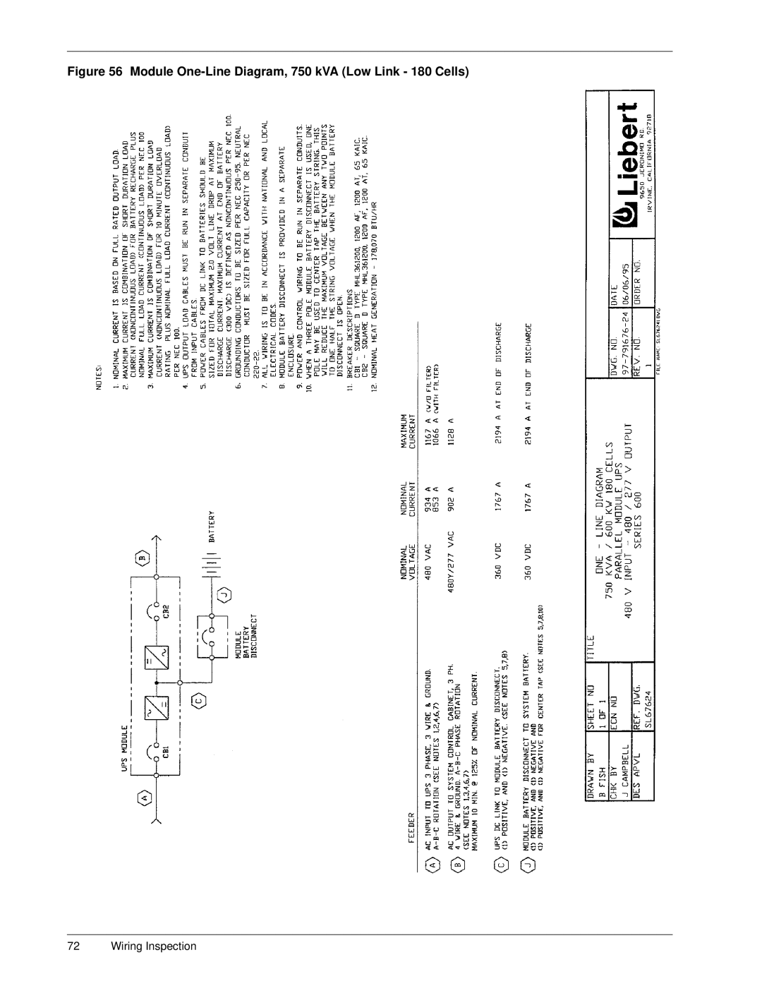 Liebert Series 600 manual Module One-Line Diagram, 750 kVA Low Link 180 Cells 