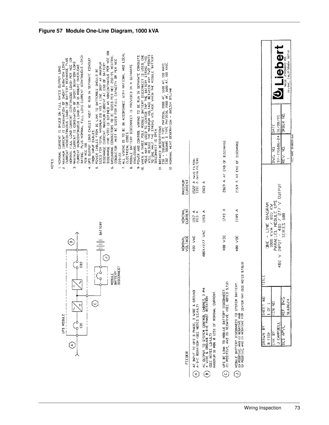 Liebert Series 600 manual Module One-Line Diagram, 1000 kVA 