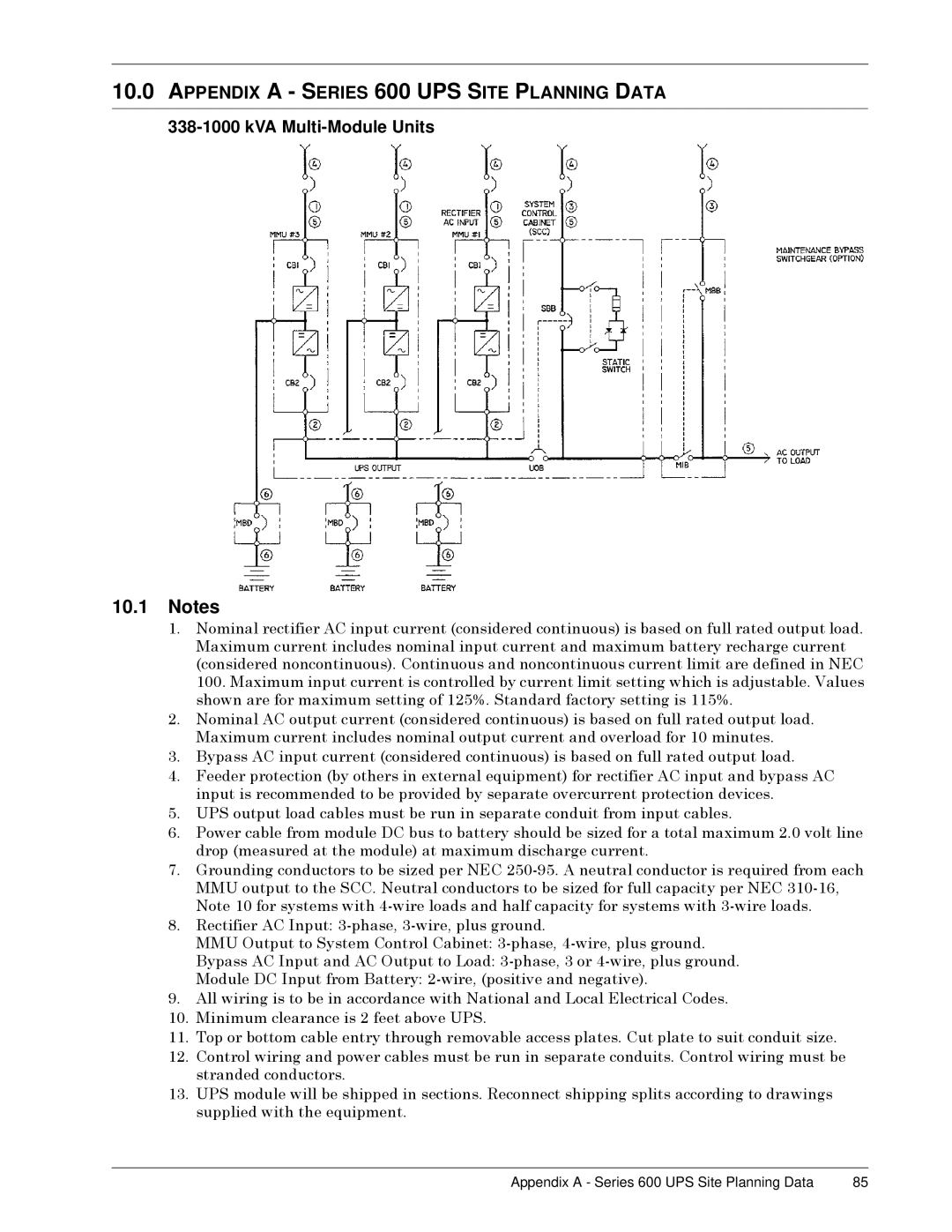 Liebert manual Appendix a Series 600 UPS Site Planning Data 