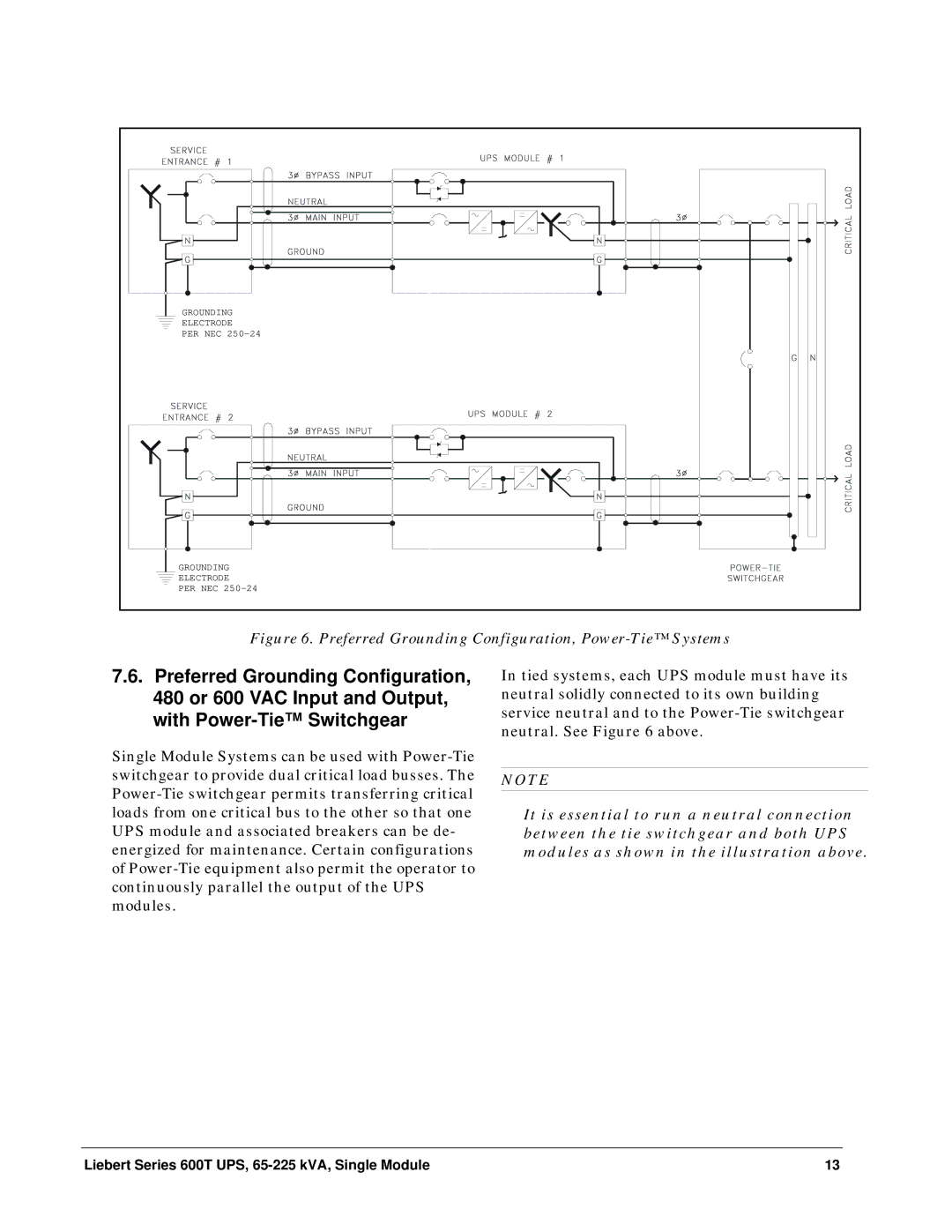 Liebert Series 600T installation manual Preferred Grounding Configuration, Power-Tie Systems 