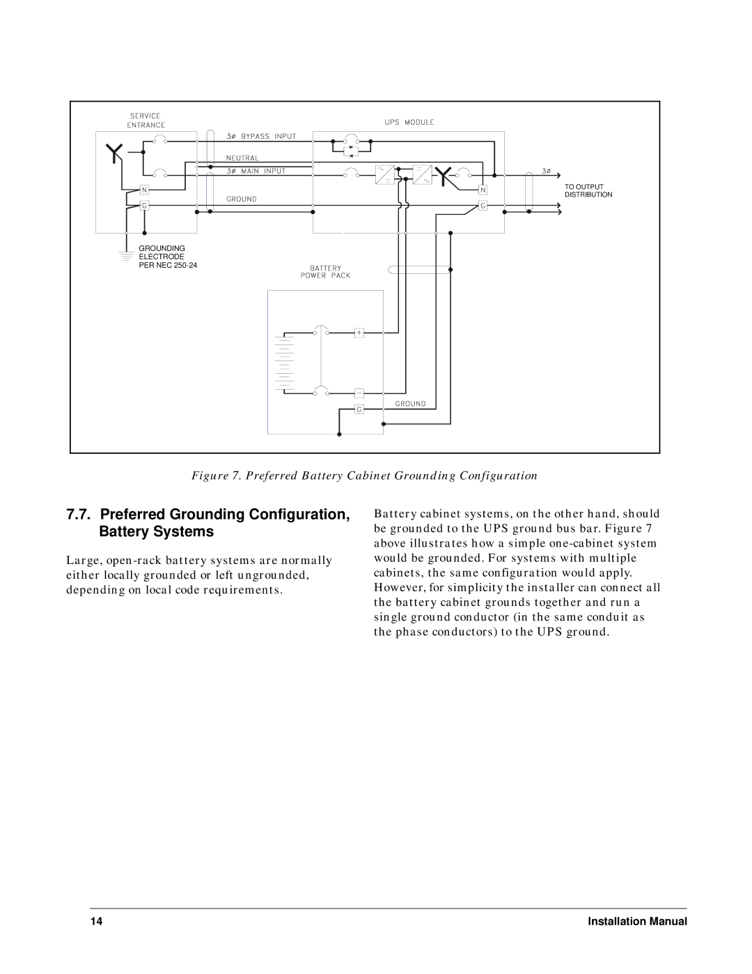 Liebert Series 600T Preferred Grounding Configuration, Battery Systems, Preferred Battery Cabinet Grounding Configuration 