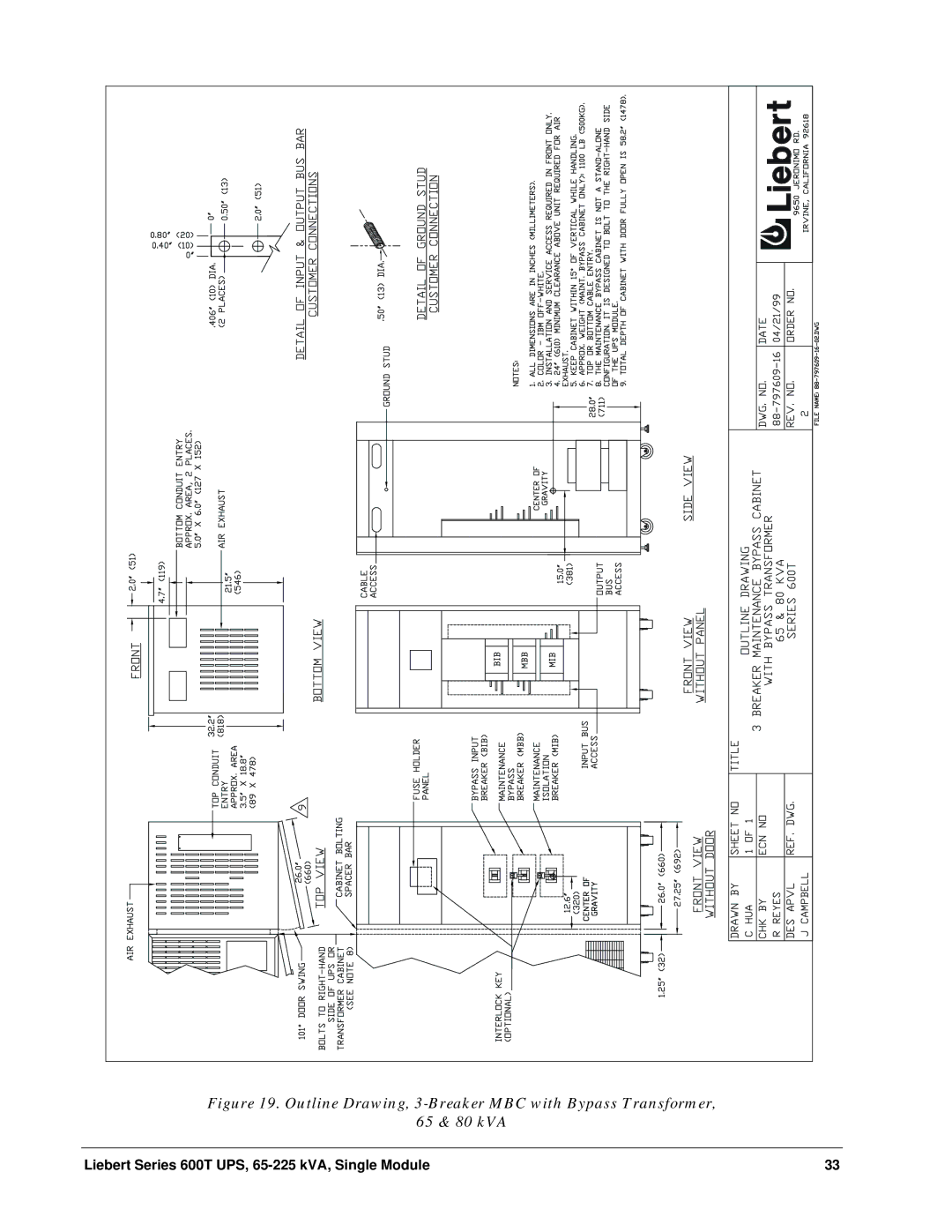 Liebert installation manual Liebert Series 600T UPS, 65-225 kVA, Single Module 