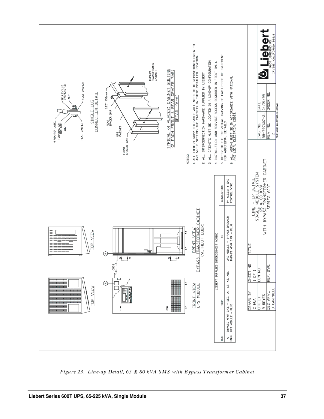 Liebert installation manual Liebert Series 600T UPS, 65-225 kVA, Single Module 