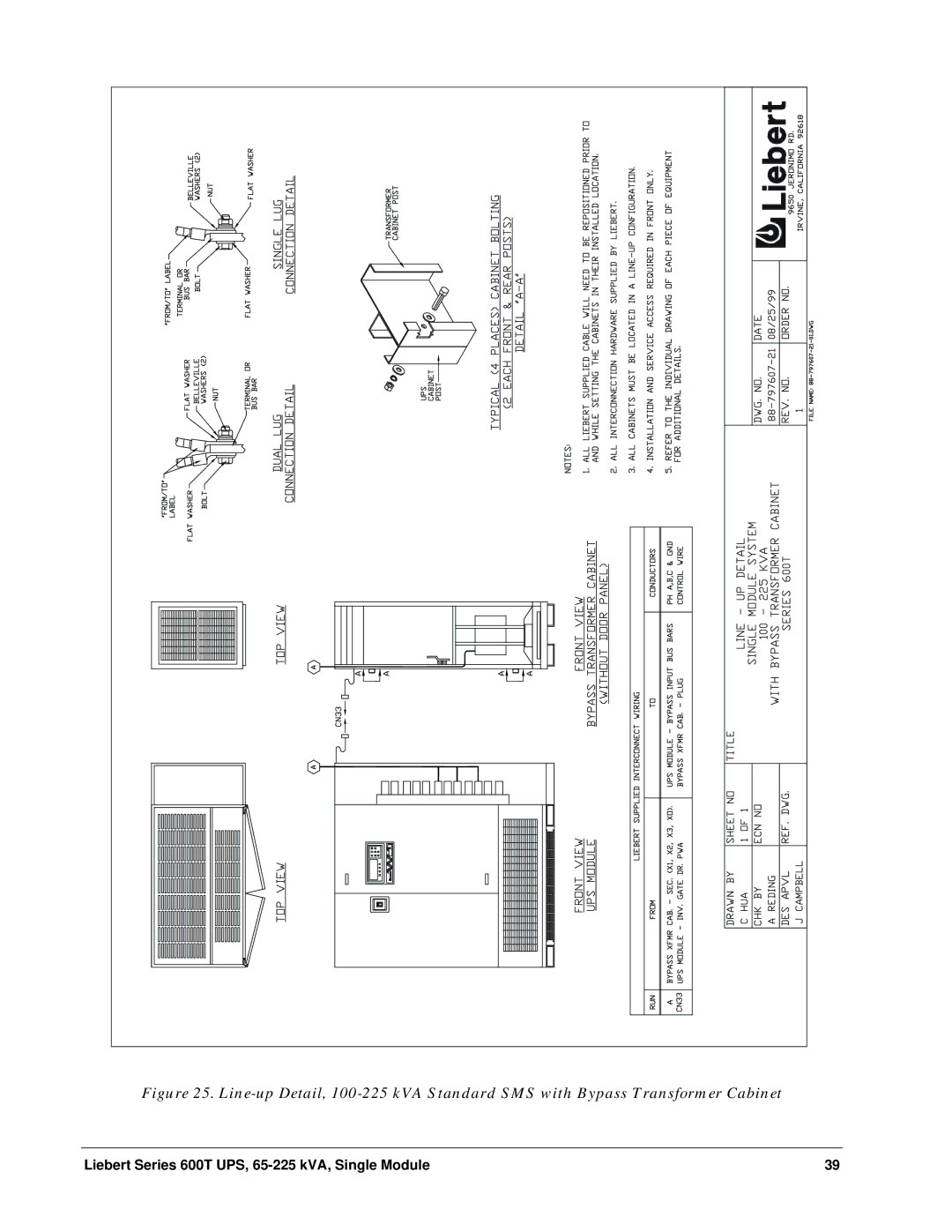 Liebert installation manual Liebert Series 600T UPS, 65-225 kVA, Single Module 