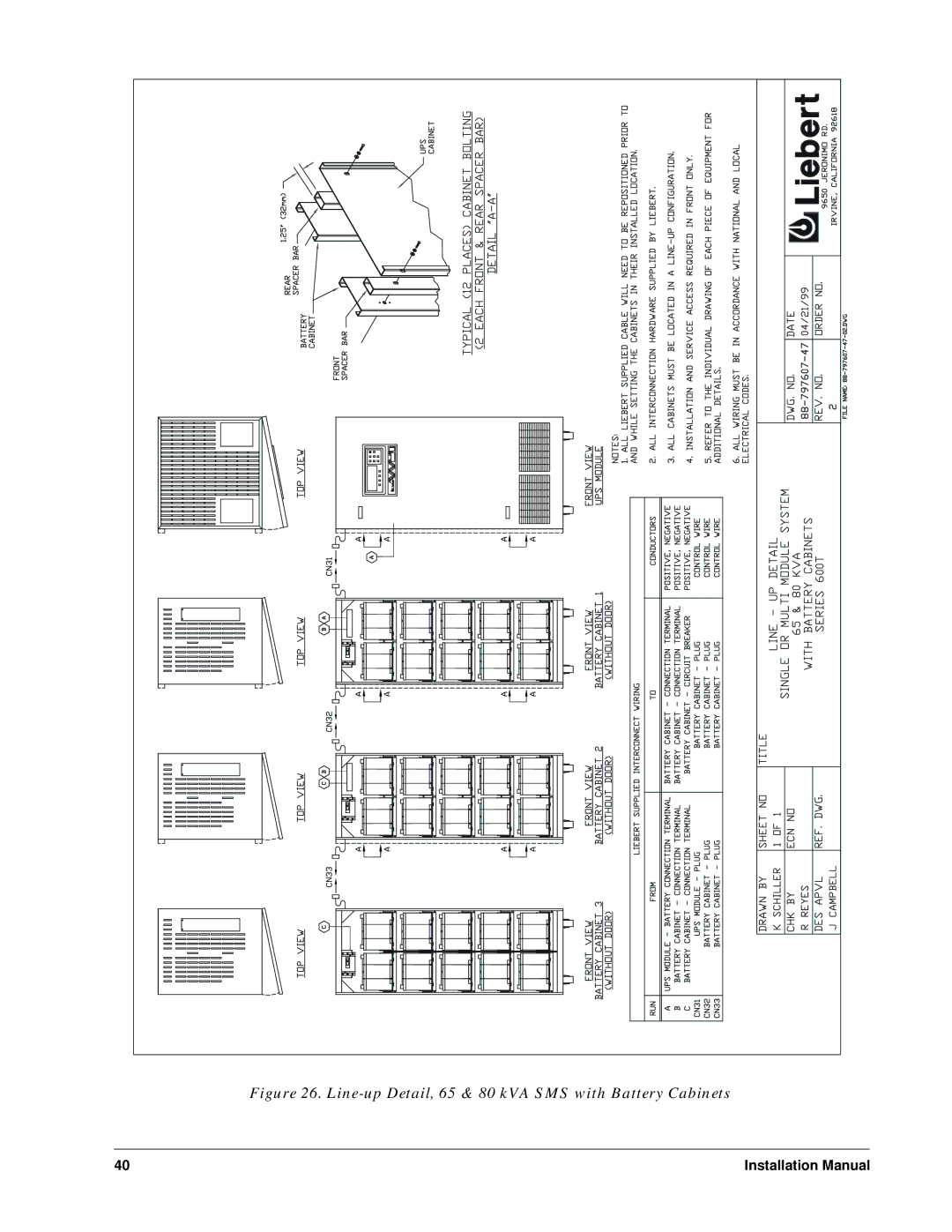 Liebert Series 600T installation manual Line-up Detail, 65 & 80 kVA SMS with Battery Cabinets 