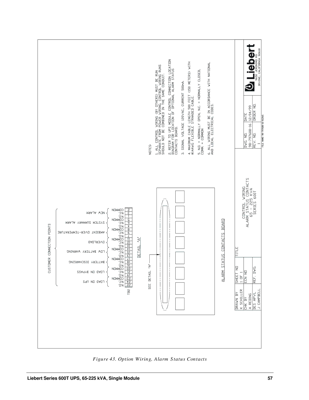 Liebert Series 600T installation manual Option Wiring, Alarm Status Contacts 