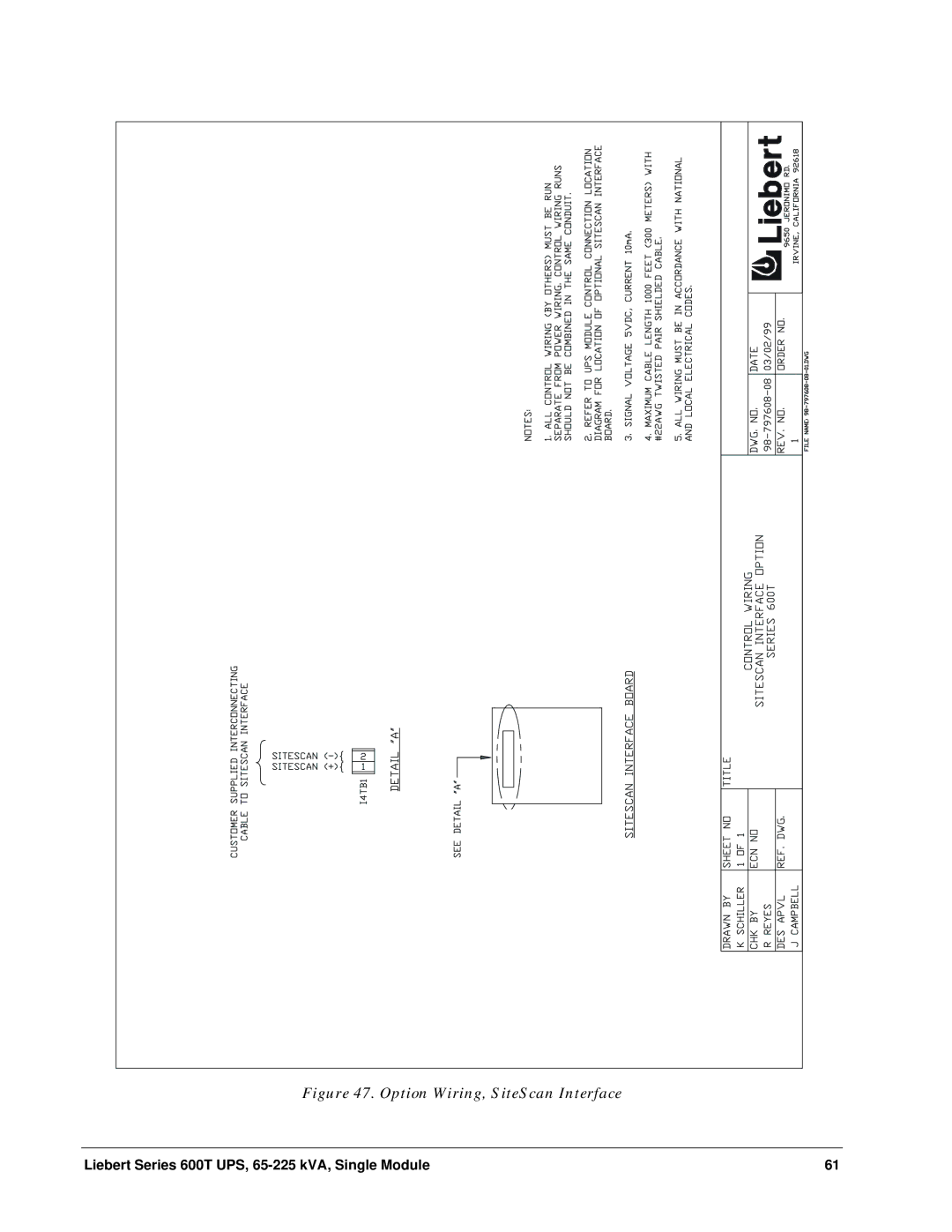 Liebert Series 600T installation manual Option Wiring, SiteScan Interface 