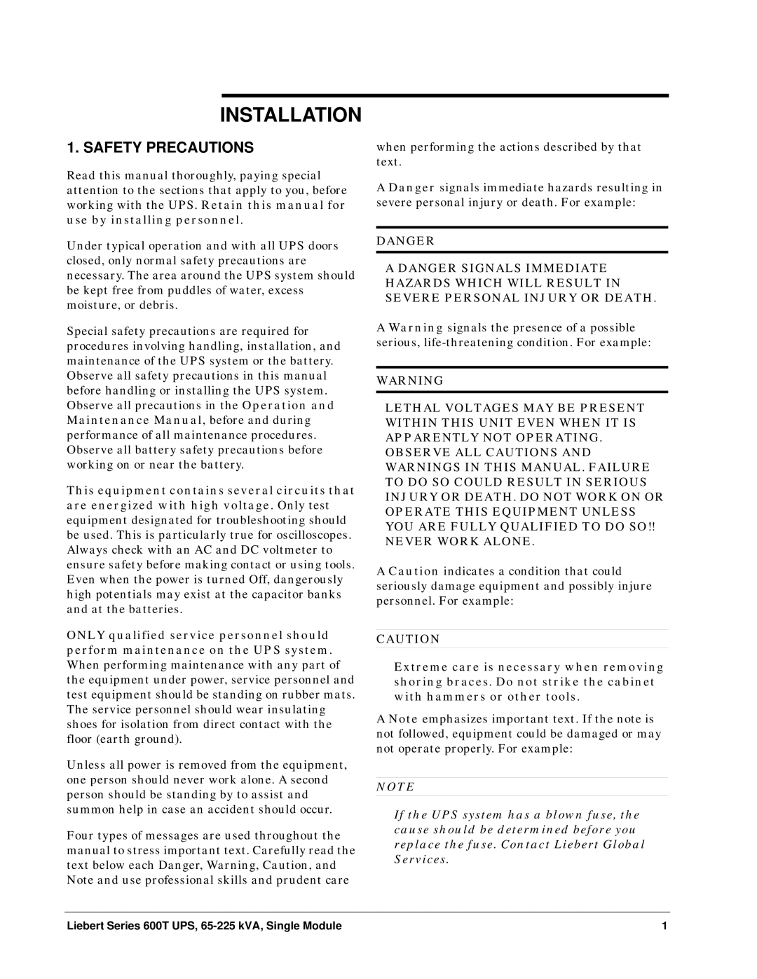 Liebert Series 600T installation manual Installation 