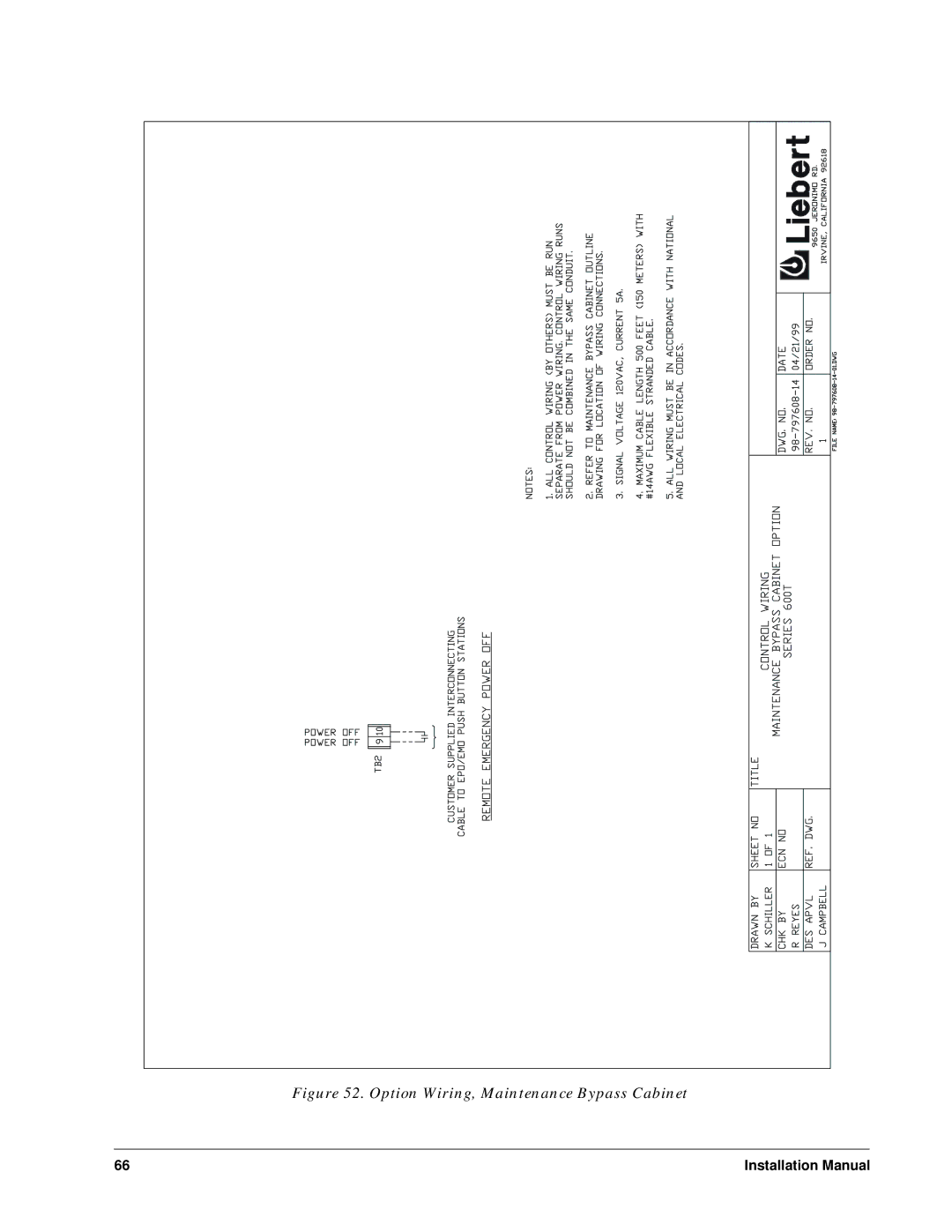 Liebert Series 600T installation manual Option Wiring, Maintenance Bypass Cabinet 