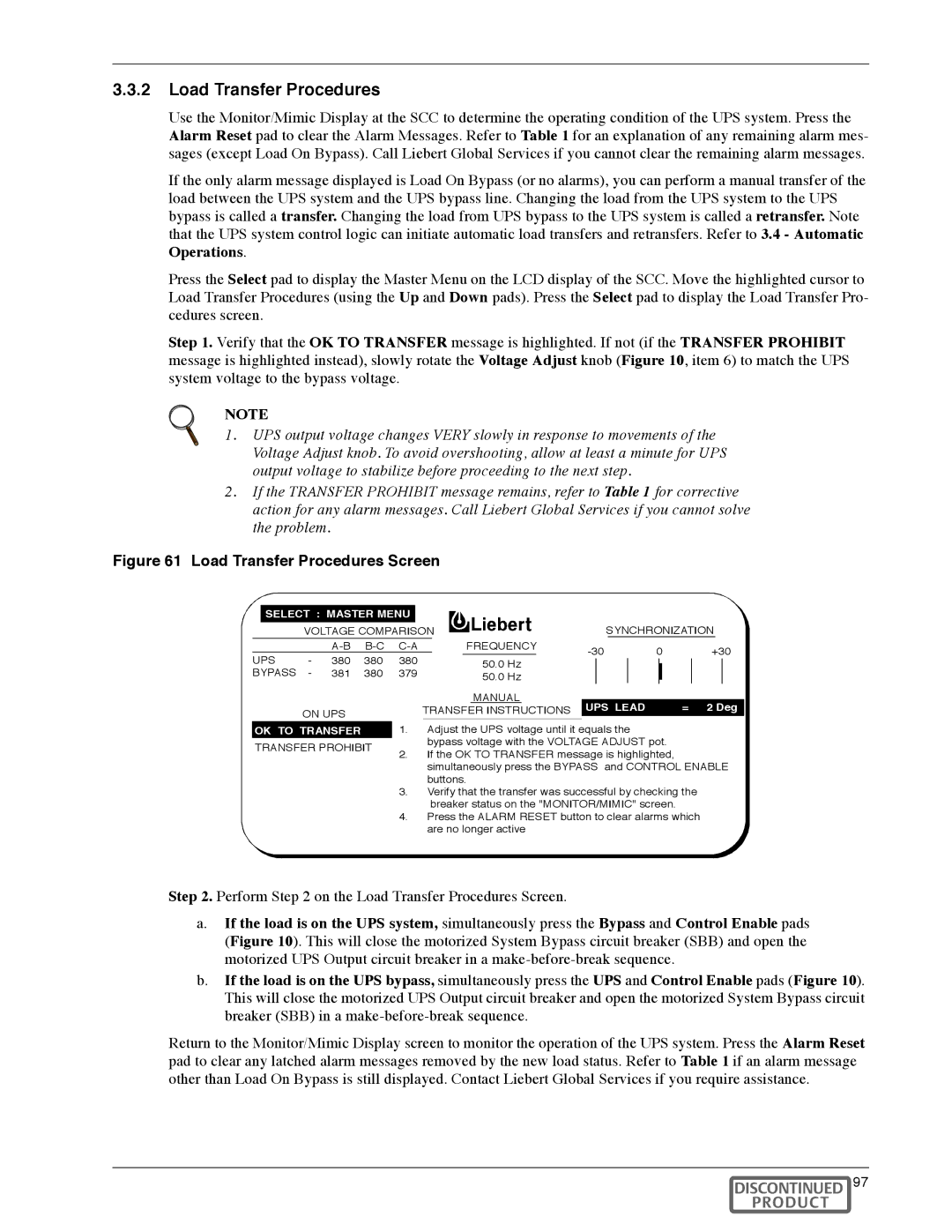 Liebert Series 600T manual Load Transfer Procedures Screen 