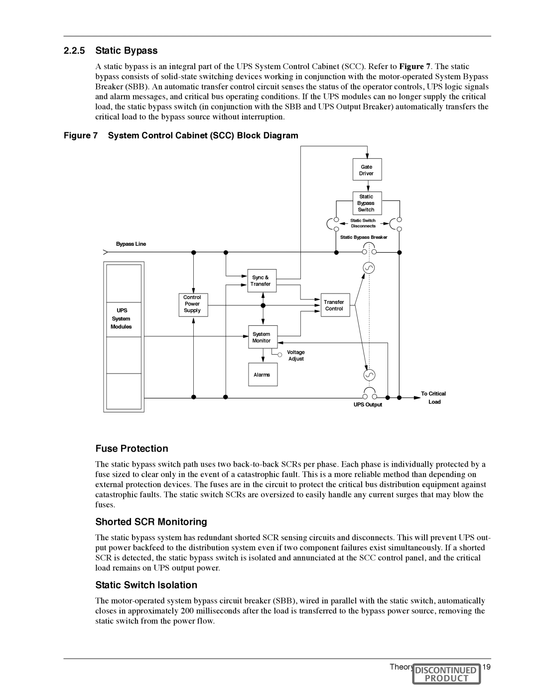 Liebert Series 600T manual Static Bypass, Fuse Protection, Shorted SCR Monitoring, Static Switch Isolation 