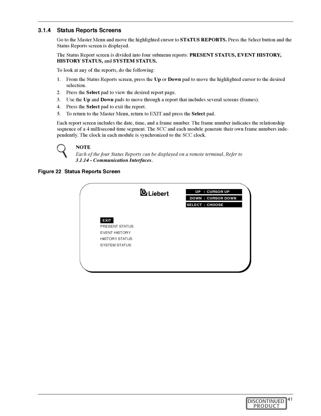 Liebert Series 600T manual Status Reports Screens 