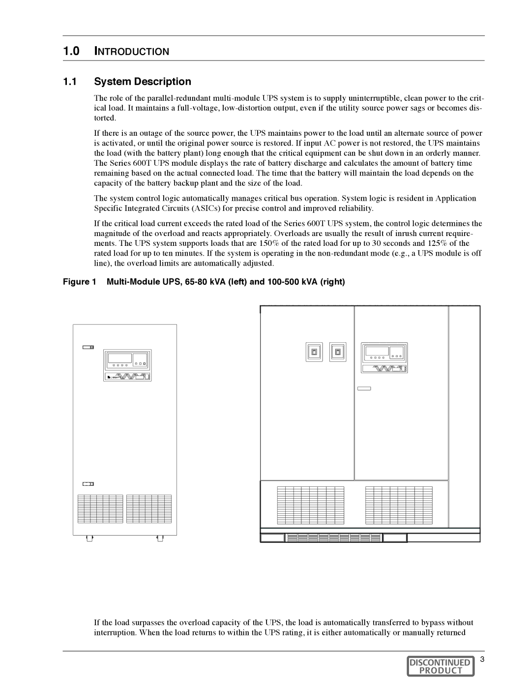 Liebert Series 600T manual System Description, Multi-Module UPS, 65-80 kVA left and 100-500 kVA right 