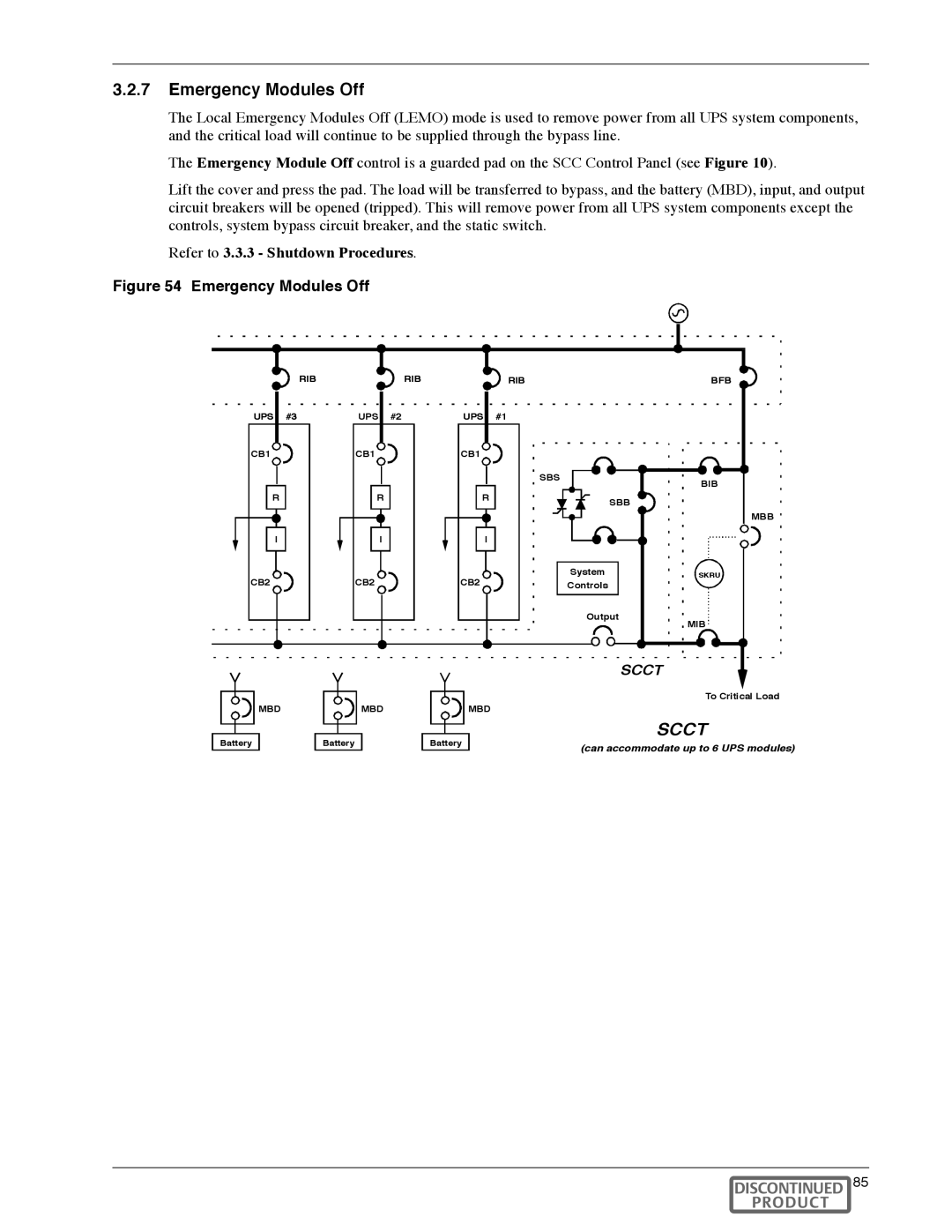 Liebert Series 600T manual Emergency Modules Off, Refer to 3.3.3 Shutdown Procedures 