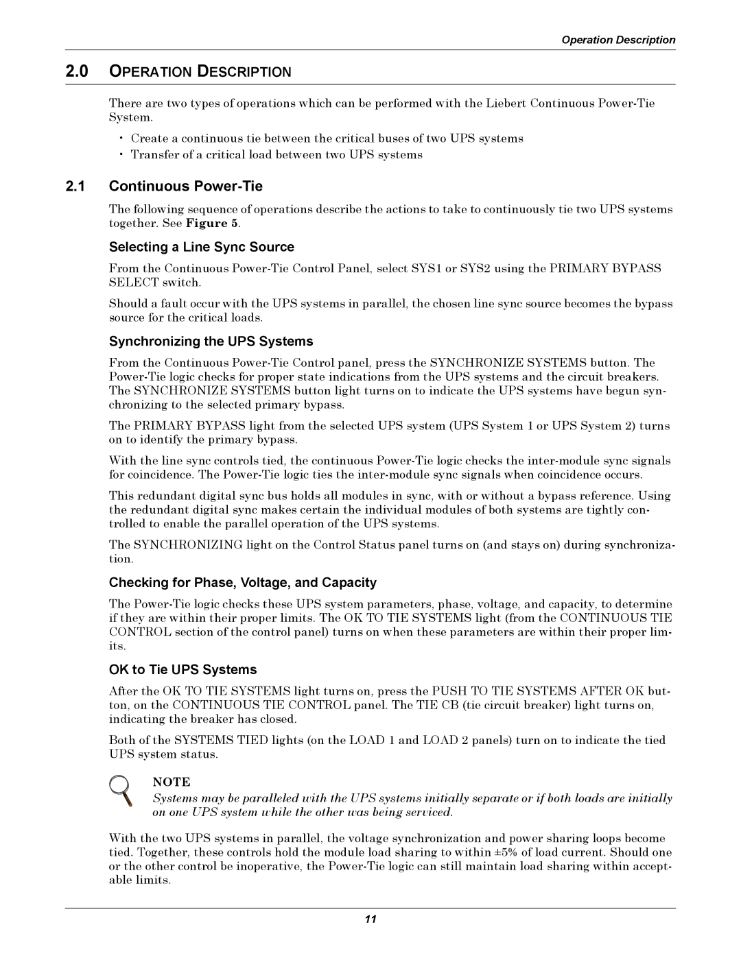 Liebert Series 610 user manual Continuous Power-Tie, Selecting a Line Sync Source, Synchronizing the UPS Systems 