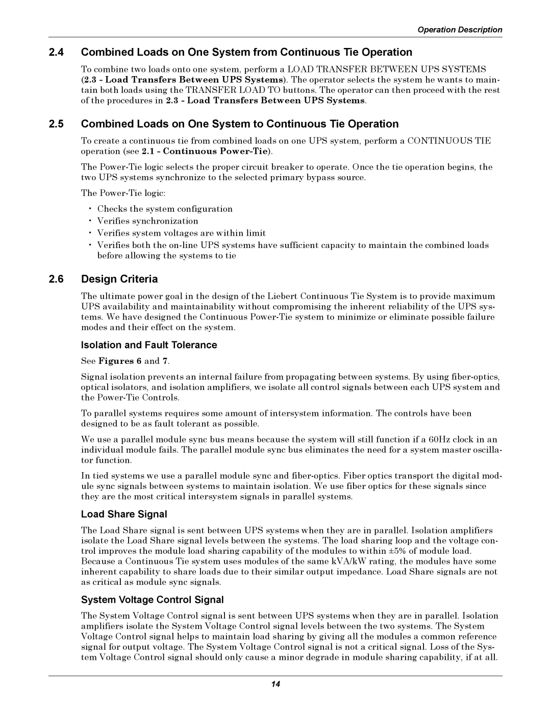 Liebert Series 610 user manual Combined Loads on One System from Continuous Tie Operation, Design Criteria 