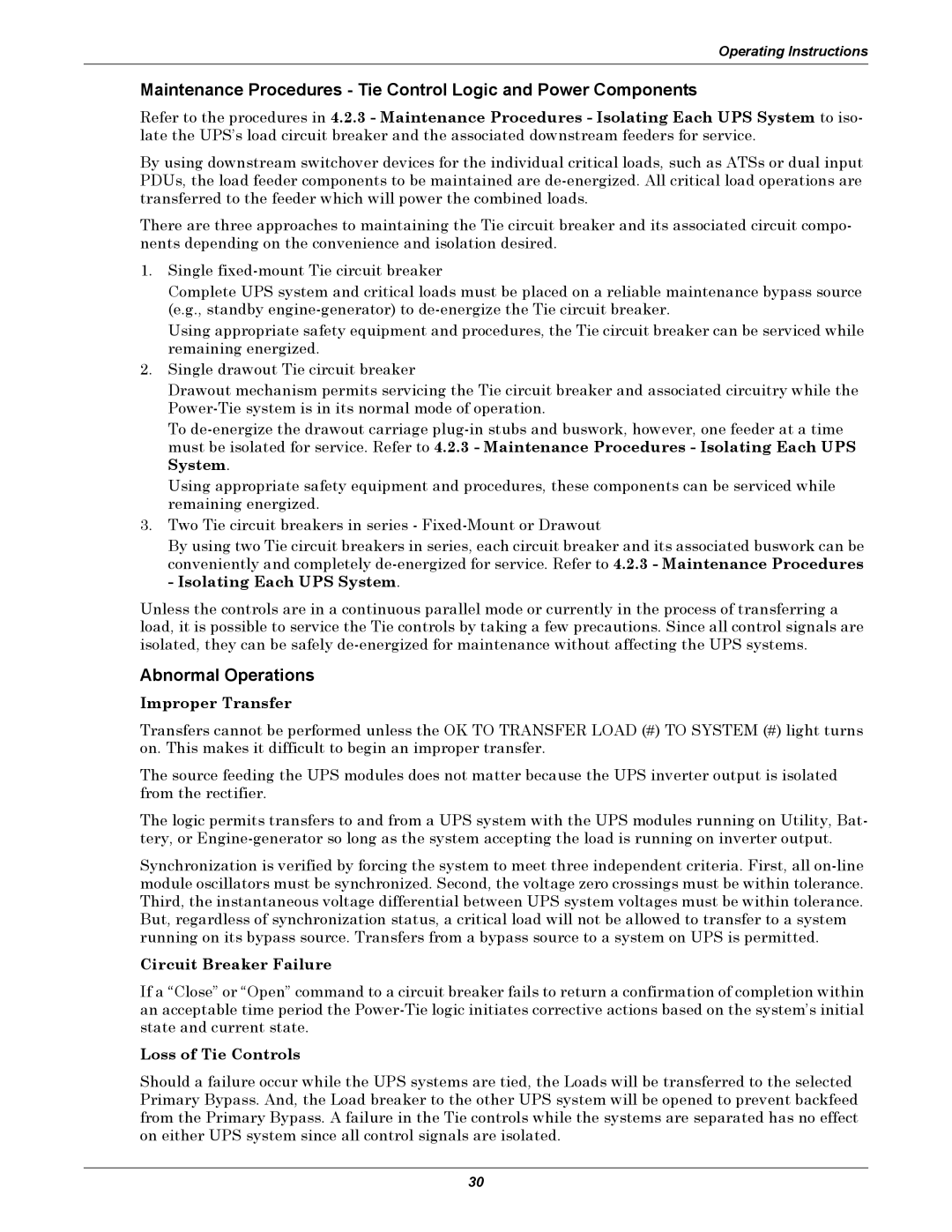 Liebert Series 610 user manual Abnormal Operations 