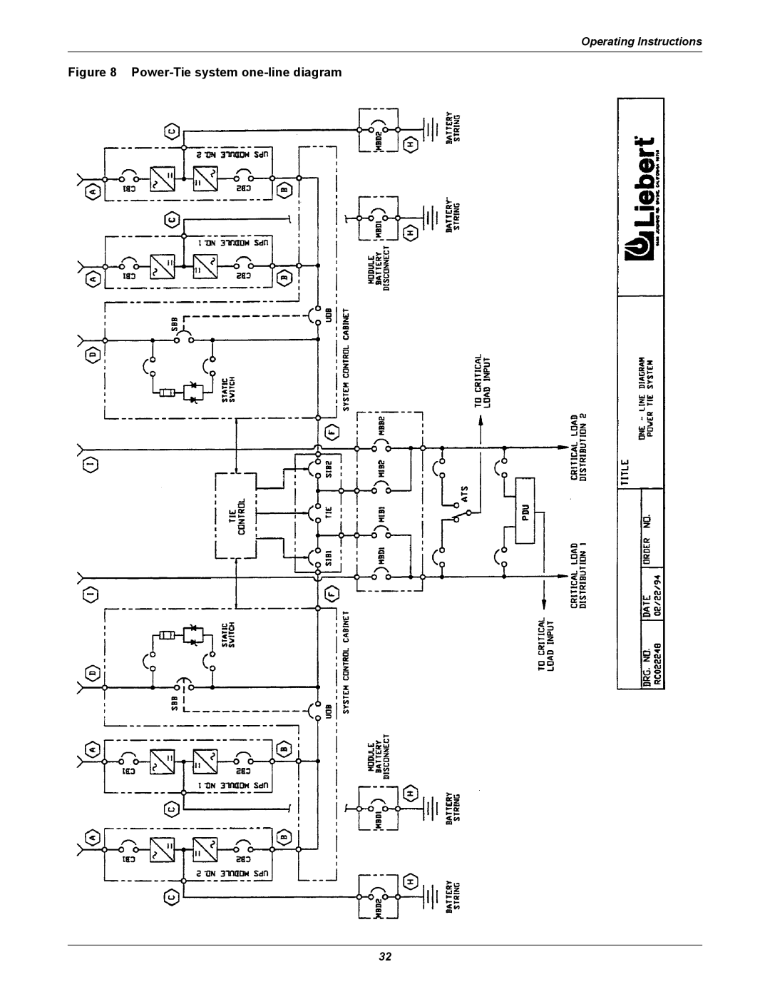 Liebert Series 610 user manual Power-Tie system one-line diagram 