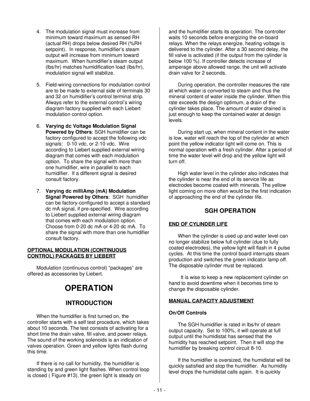 Liebert SL-14050 Introduction, SGH Operation, Optional Modulation Continuous Control Packages by Liebert 