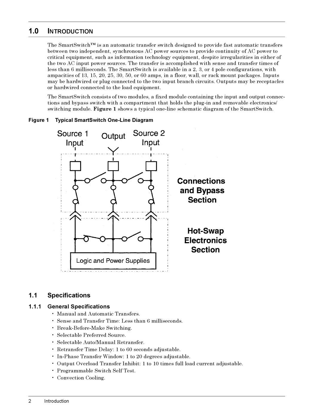 Liebert SmartSwitchTM operation manual Specifications, Introduction 