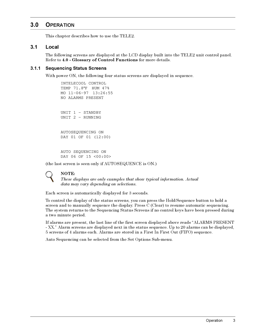 Liebert TELE2 manual Êïì /RFDO, Êïí 235$7,21, Êïìïì 6HTXHQFLQJý6WDWXVý6FUHHQV, Intelecool Control, Auto Sequencing on 