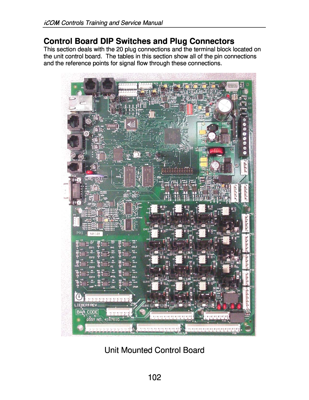 Liebert TM-10098 service manual Control Board DIP Switches and Plug Connectors, Unit Mounted Control Board 