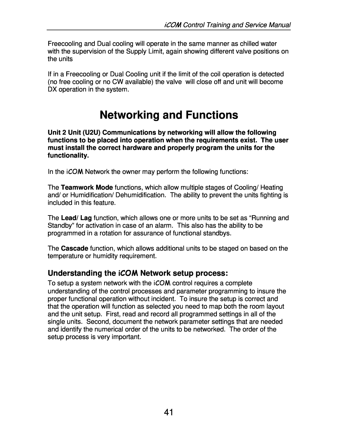 Liebert TM-10098 service manual Networking and Functions, Understanding the iCOM Network setup process 