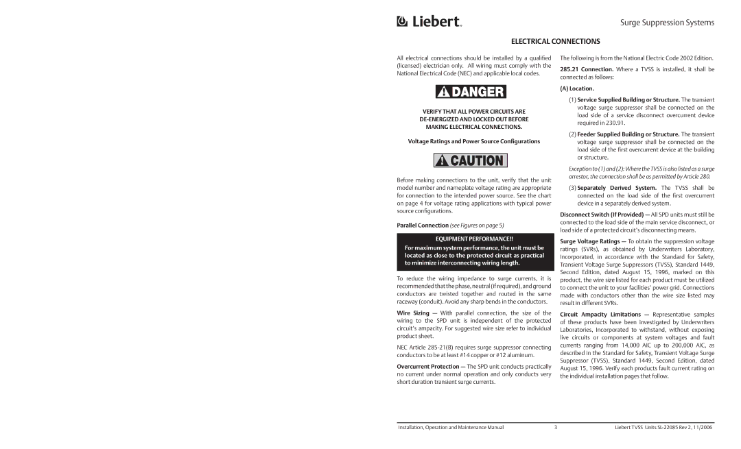 Liebert PanelGuard Extension, Type SS, LM, AccuVar Electrical Connections, Voltage Ratings and Power Source Conﬁgurations 