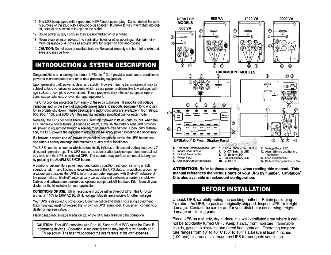 Liebert UD900R, UD2000R, UD1400R, UD600R manual 