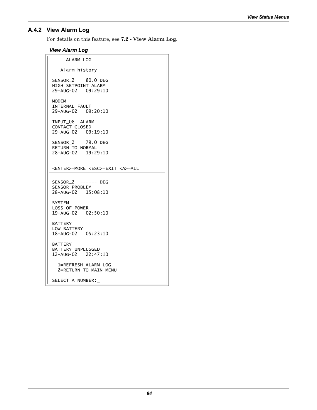 Liebert Universal Monitor user manual View Alarm Log 