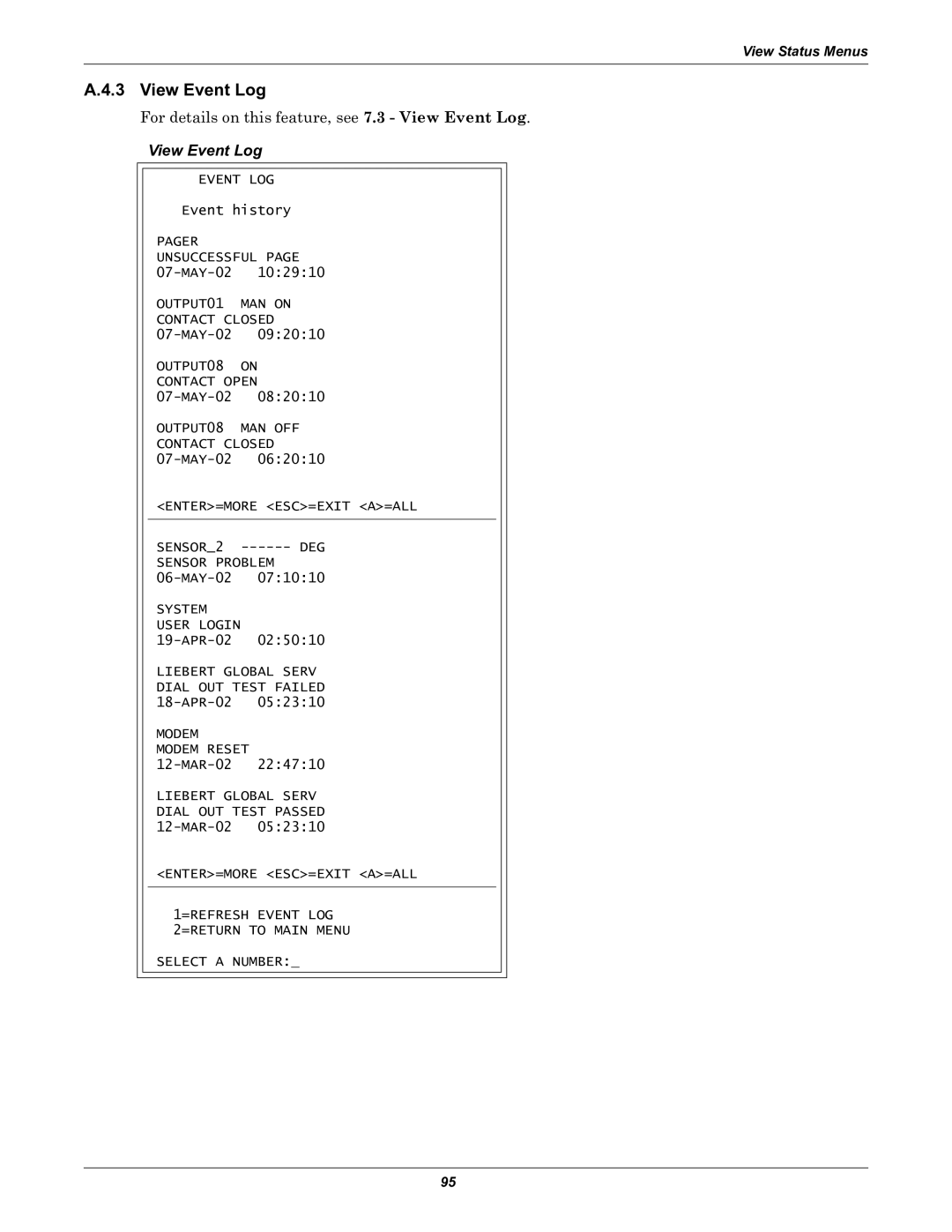 Liebert Universal Monitor user manual View Event Log 