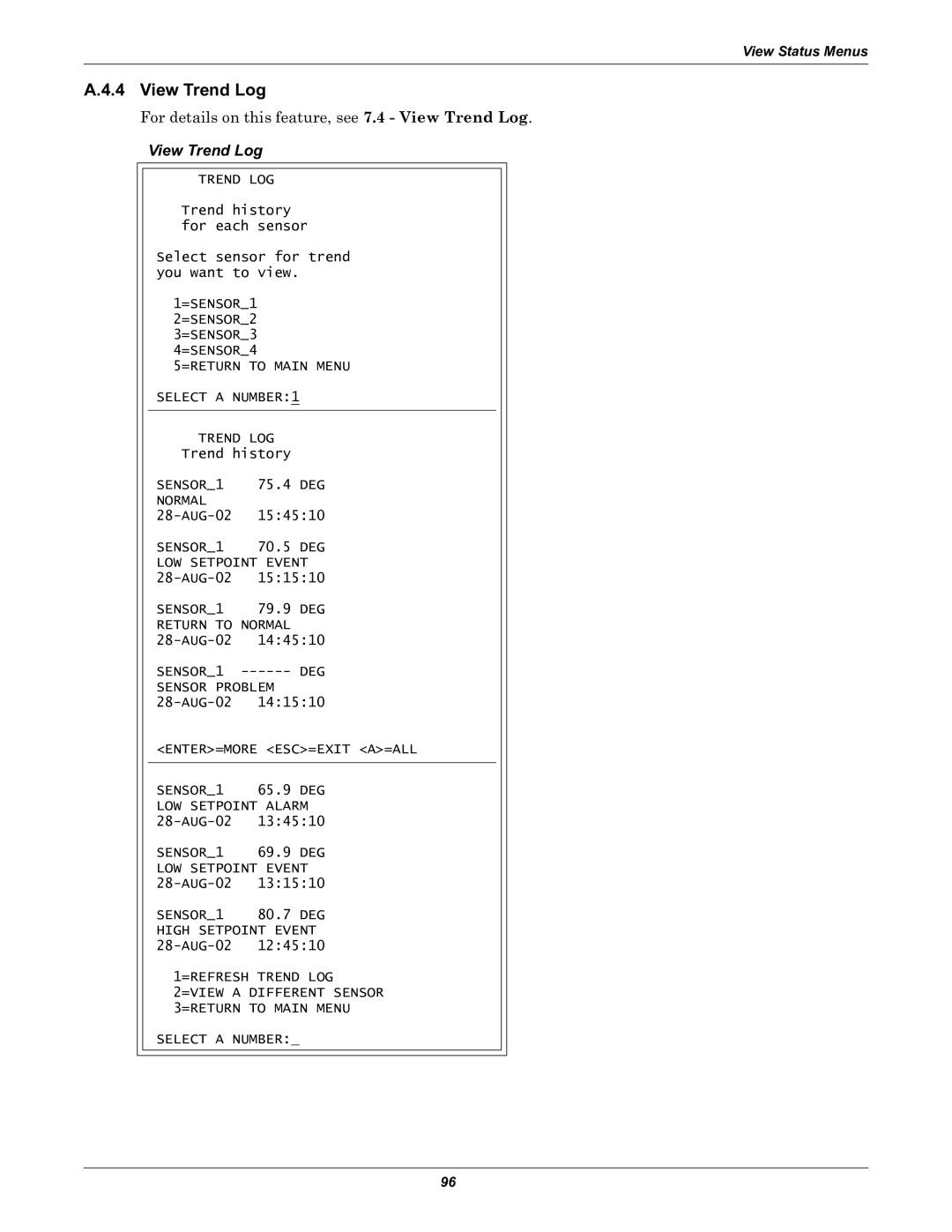 Liebert Universal Monitor user manual View Trend Log 