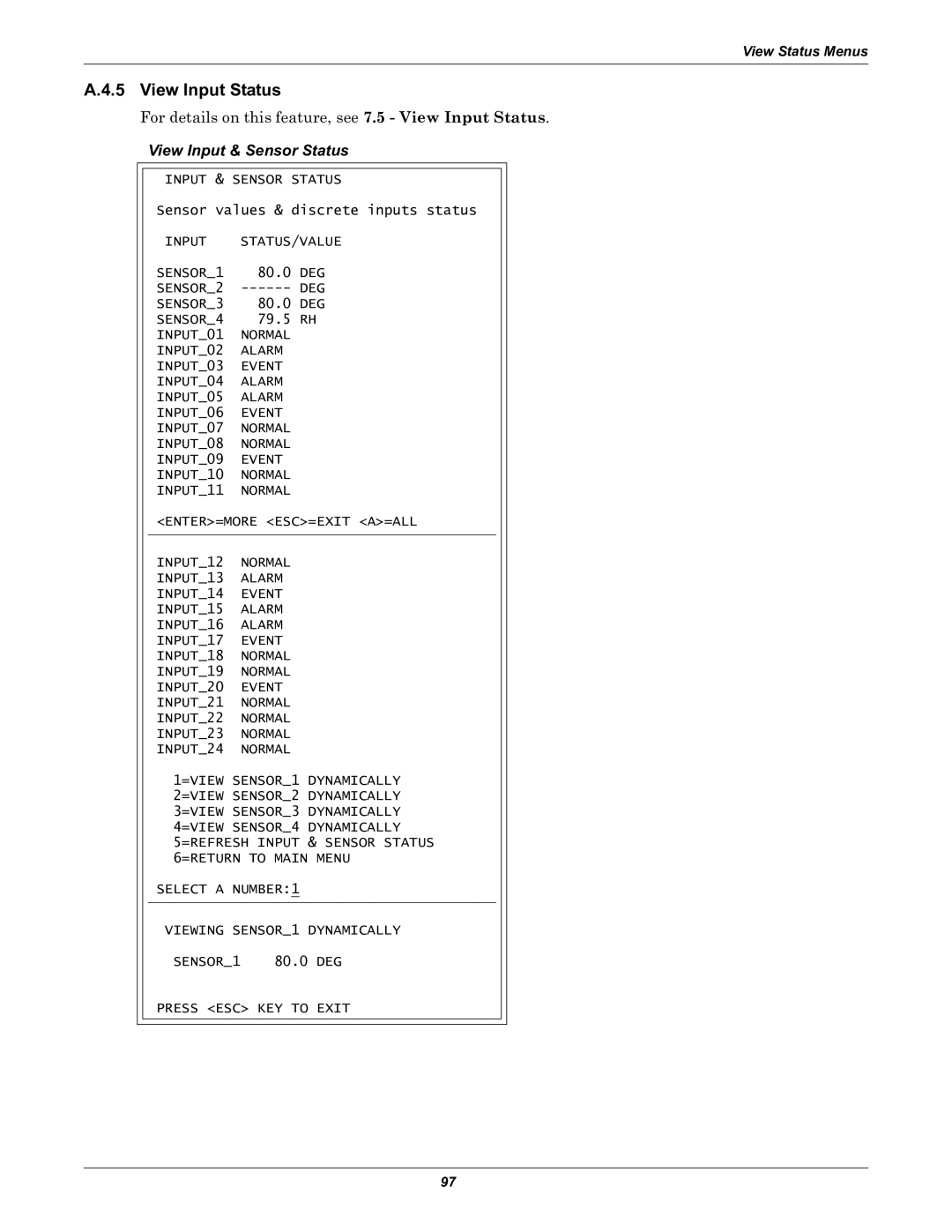 Liebert Universal Monitor user manual View Input Status, View Input & Sensor Status 