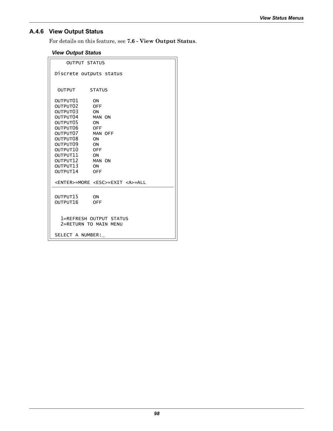 Liebert Universal Monitor user manual View Output Status 