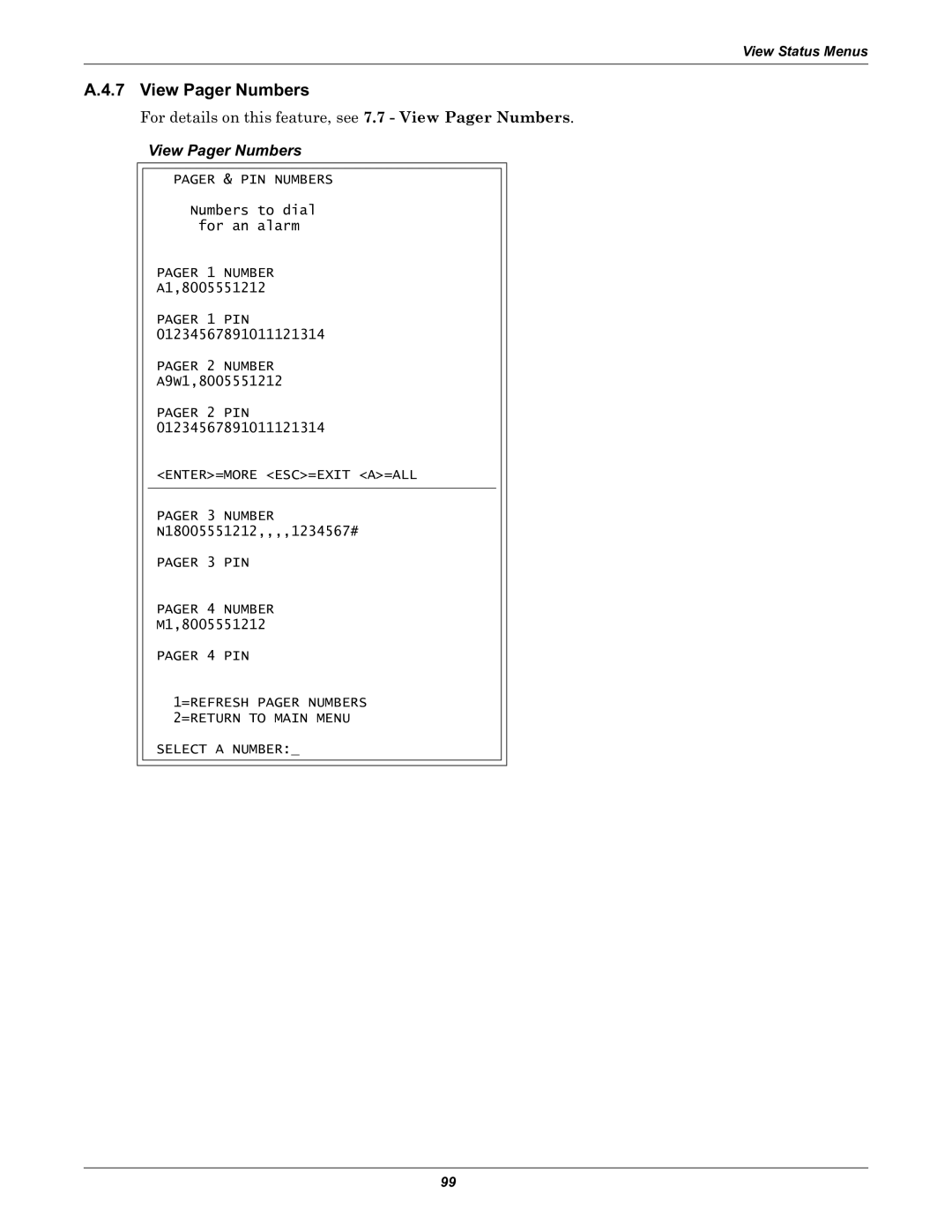 Liebert Universal Monitor user manual View Pager Numbers 