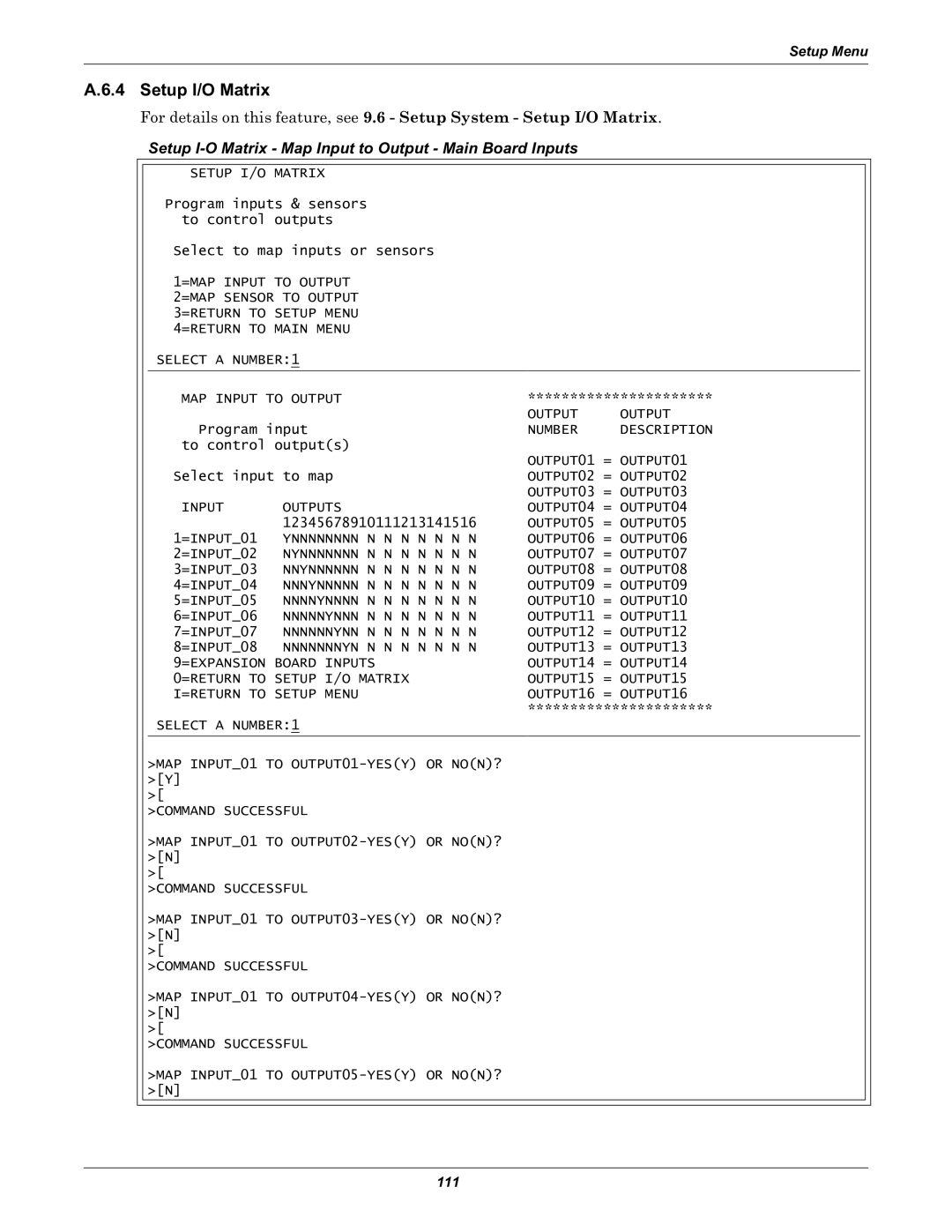 Liebert Universal Monitor user manual Setup I/O Matrix, Setup I-O Matrix Map Input to Output Main Board Inputs 