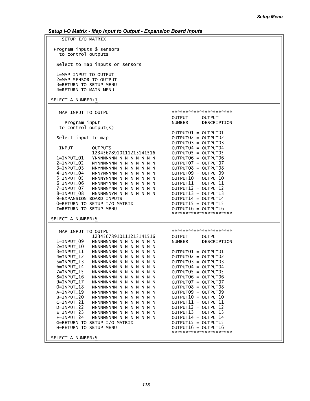 Liebert Universal Monitor user manual Setup I-O Matrix Map Input to Output Expansion Board Inputs 