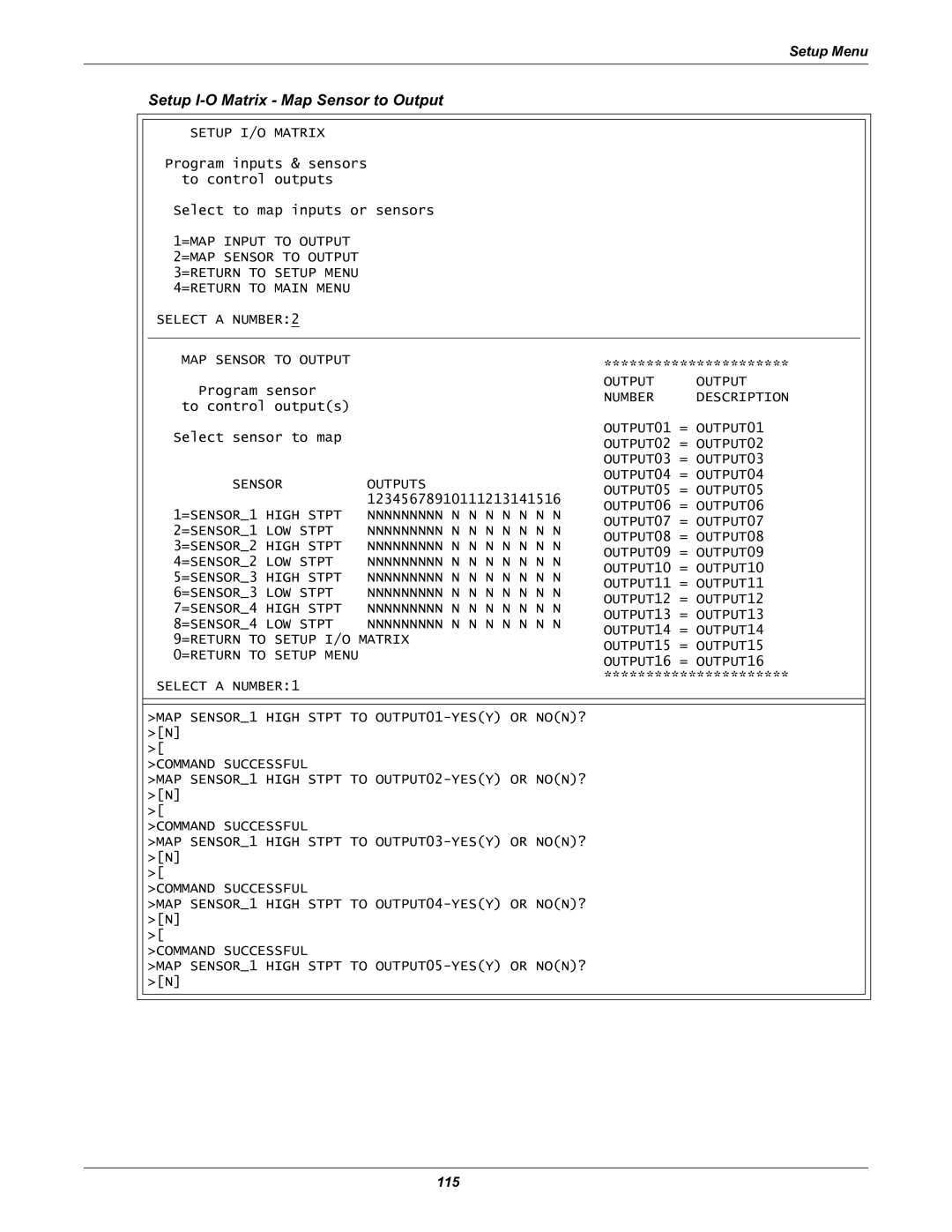 Liebert Universal Monitor user manual Setup I-O Matrix Map Sensor to Output 