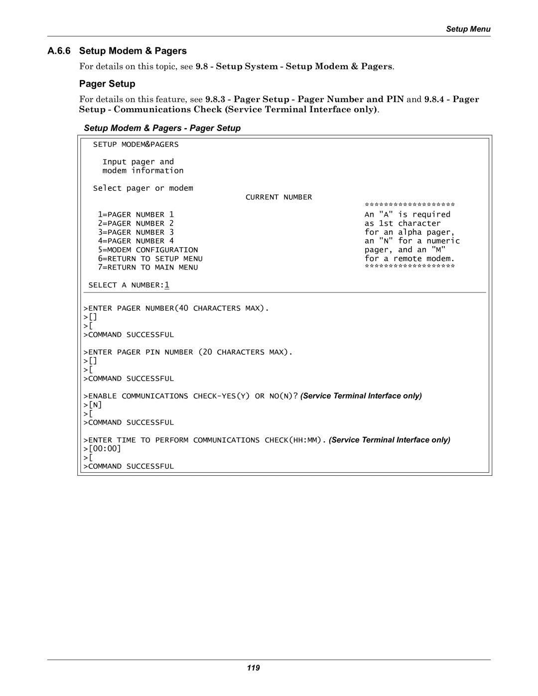 Liebert Universal Monitor user manual Setup Modem & Pagers Pager Setup 