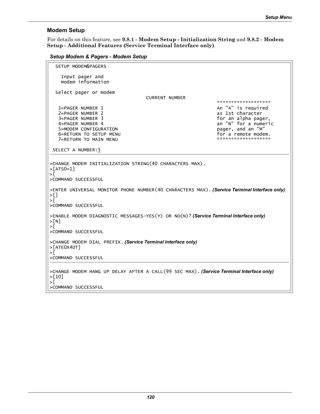 Liebert Universal Monitor user manual Setup Modem & Pagers Modem Setup 