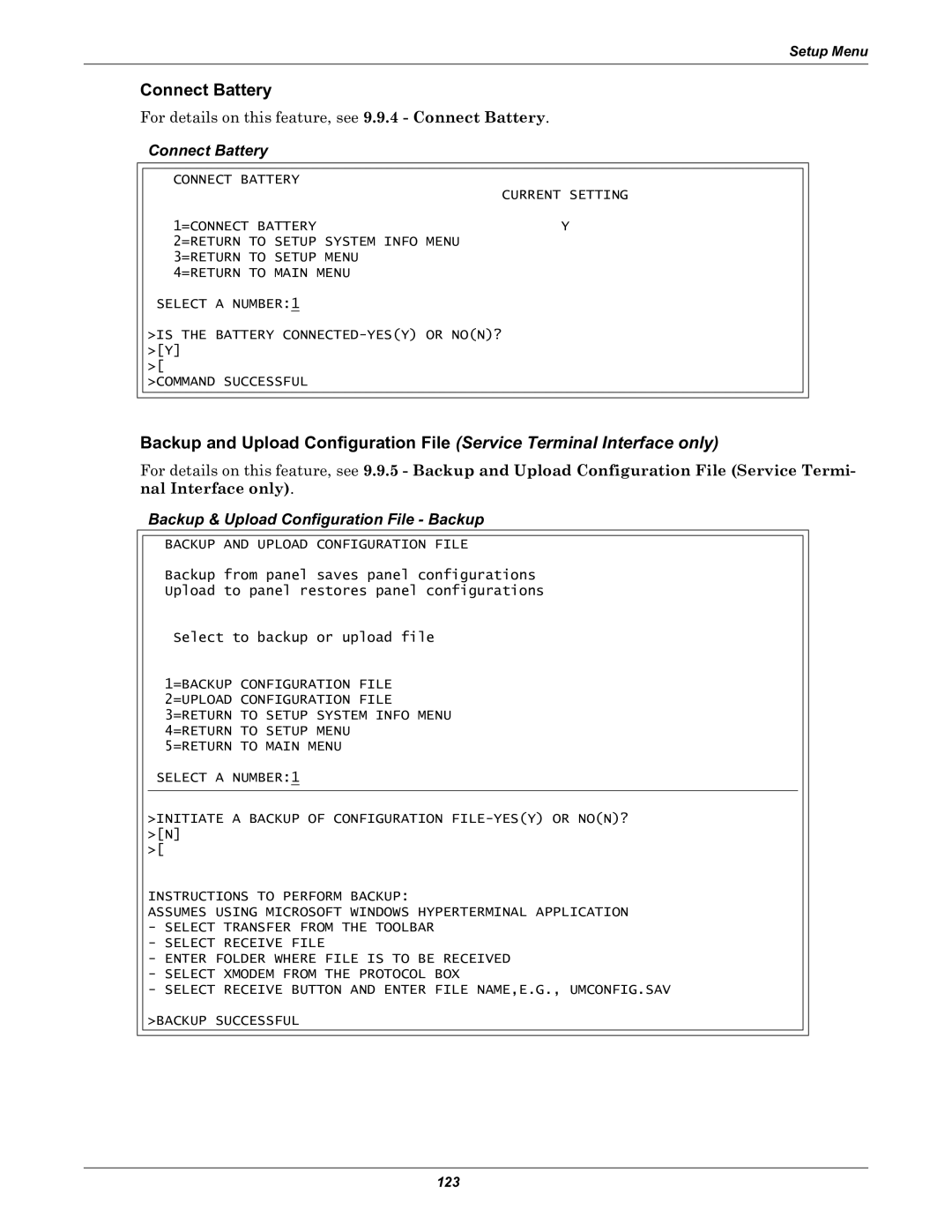 Liebert Universal Monitor user manual Connect Battery, Backup & Upload Configuration File Backup 