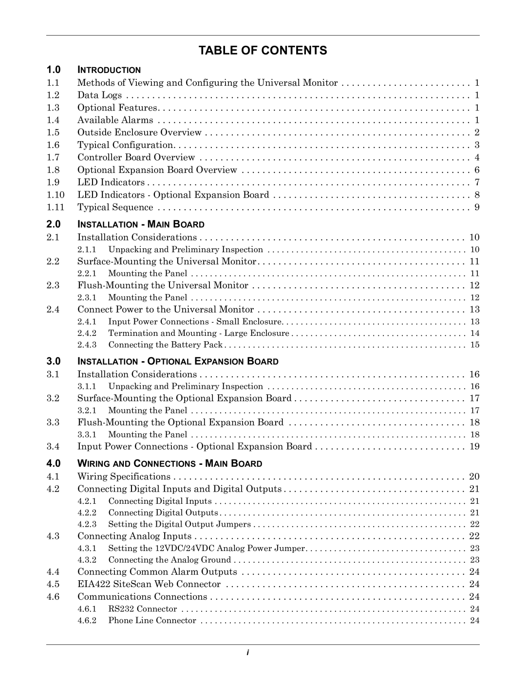 Liebert Universal Monitor user manual Table of Contents 