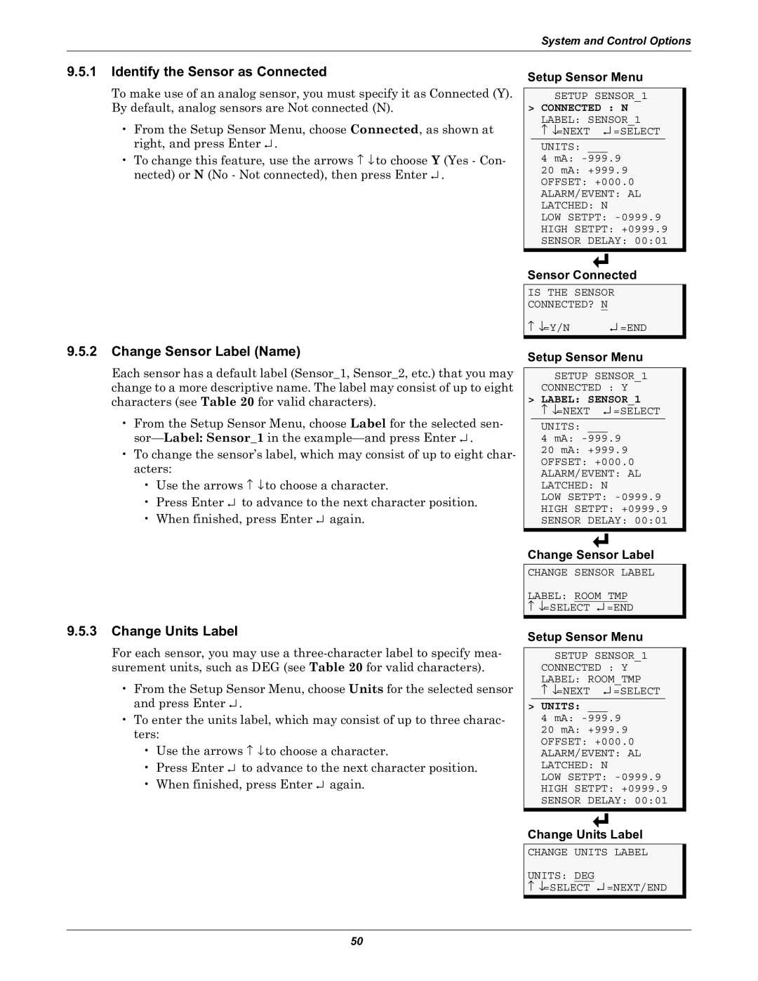 Liebert Universal Monitor user manual Identify the Sensor as Connected, Change Sensor Label Name, Change Units Label 