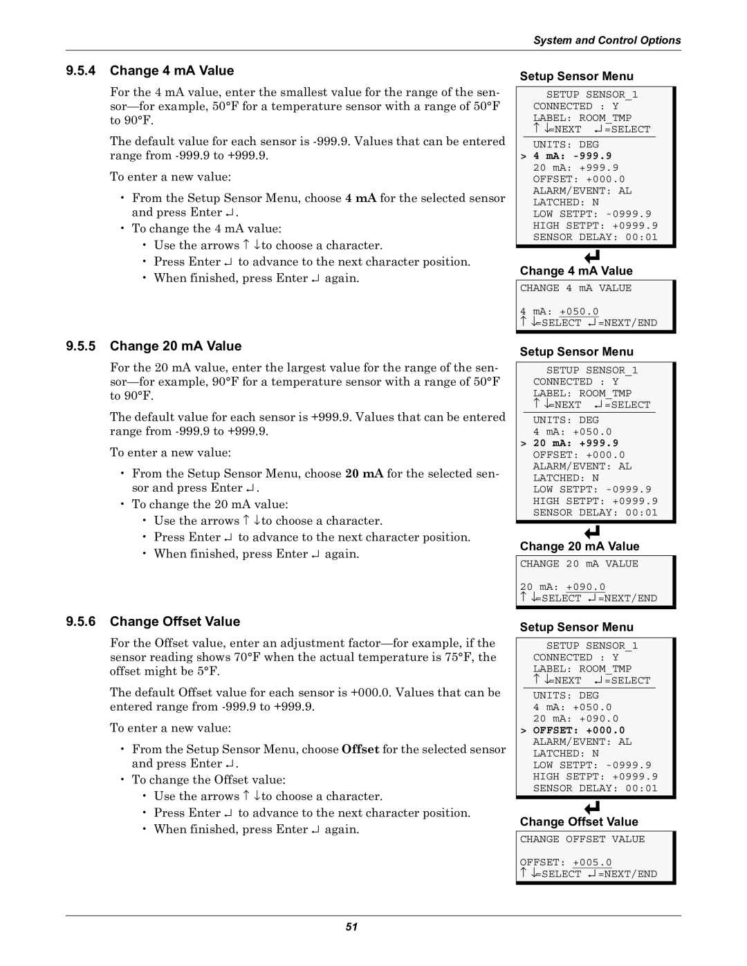 Liebert Universal Monitor user manual Change 4 mA Value, Change 20 mA Value, Change Offset Value 