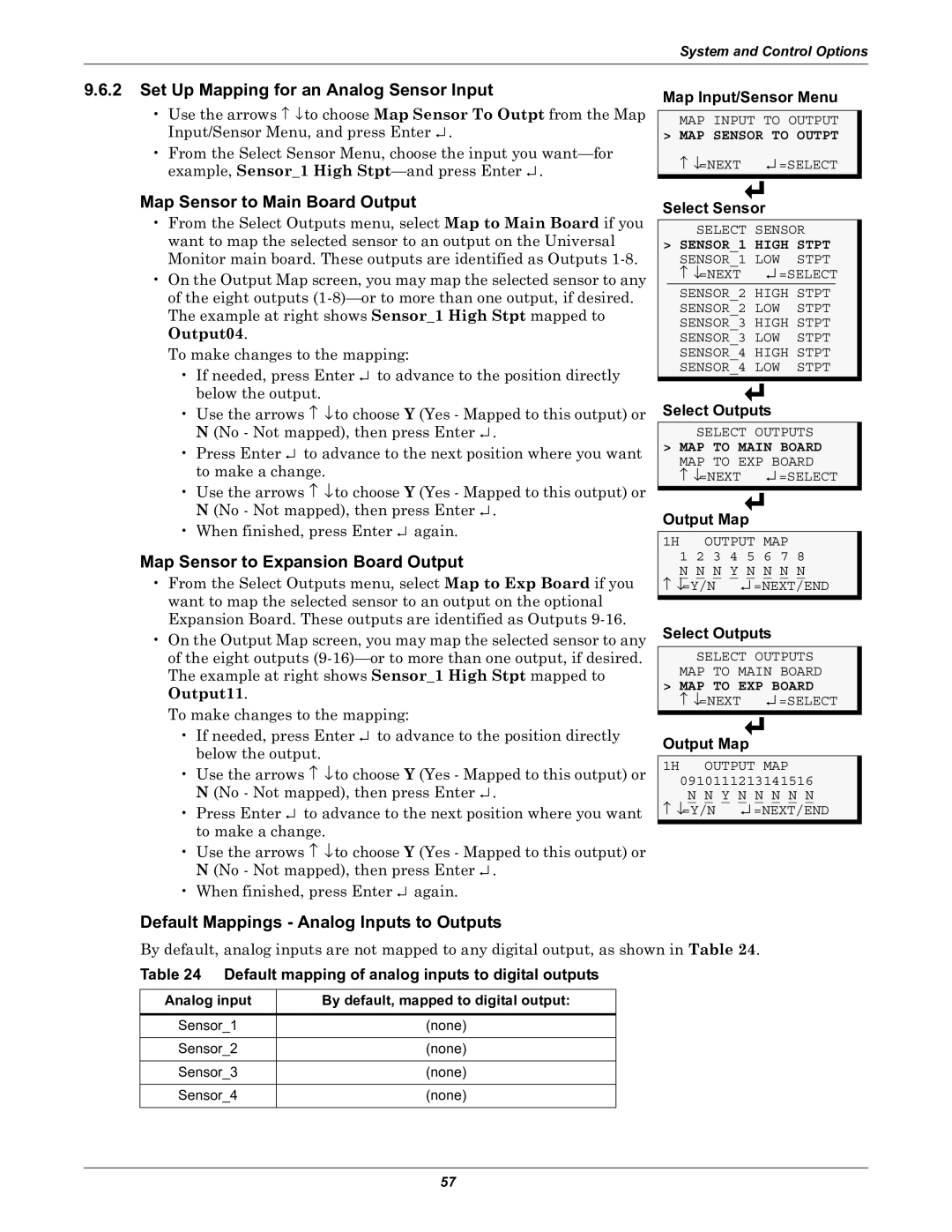 Liebert Universal Monitor user manual Set Up Mapping for an Analog Sensor Input, Map Sensor to Main Board Output 