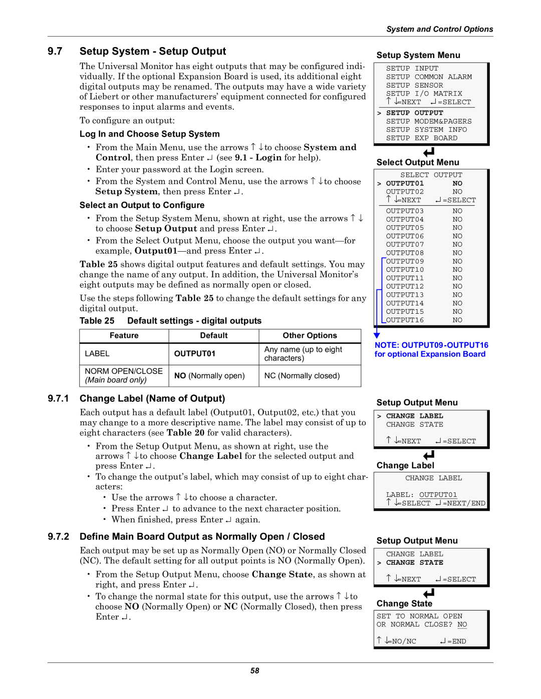 Liebert Universal Monitor user manual Setup System Setup Output, Change Label Name of Output 